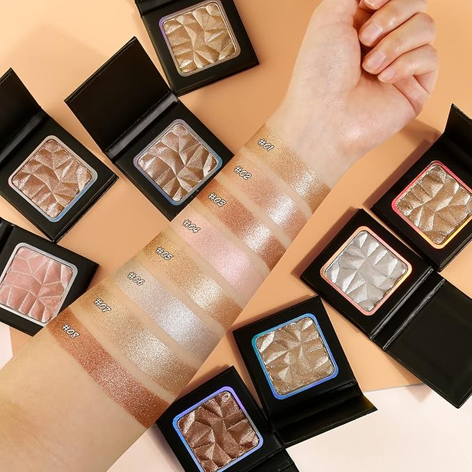 Highlighter Shimmer Makeup Palette Pink Color,Shimmering Highlightering Pallet to Carry