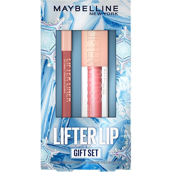 MAYBELLINE Lifter Gloss and Lifter Liner Makeup Gift Set, Lip Gloss and Lip Liner in Shades Petal and Line Leader