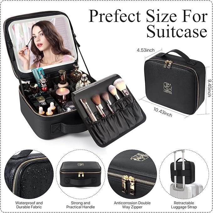 Travel makeup bag with led