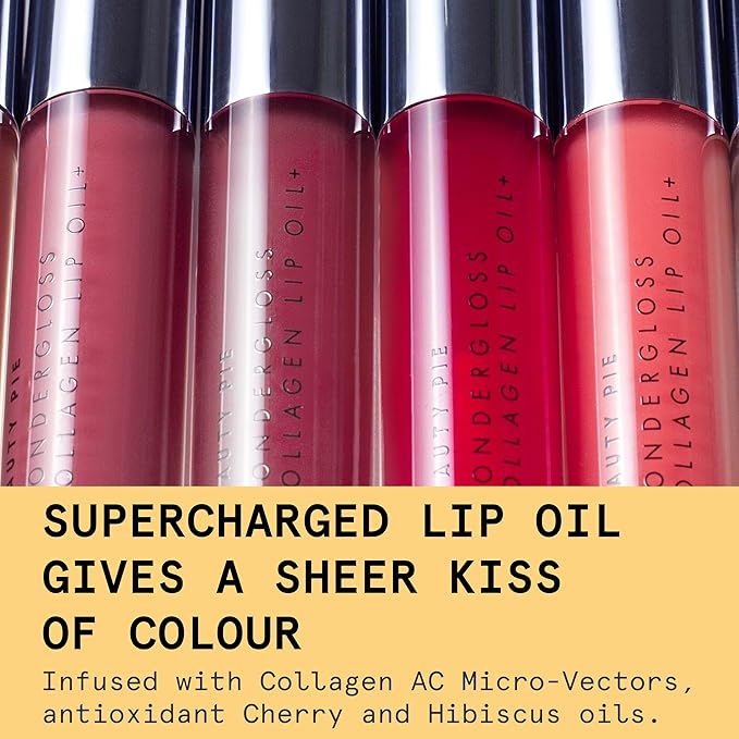 Beauty Pie Wondergloss Collagen Lip Oil + (Spicy Pink) – Hydrating, Plumping, Non-Sticky Gloss with Collagen AC Micro-Vectors & Cherry Oils