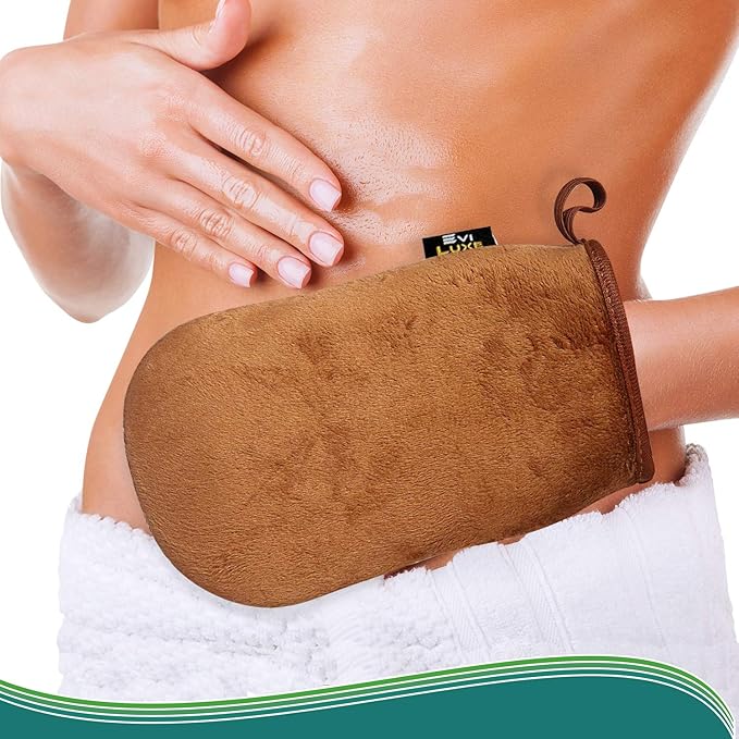 Tan Physics & EviLuxe Deluxe Tanning Mitt Bundle (5pcs) – Face & Body Tanner Mitts, Exfoliation Glove, Storage Bag & 8oz True Color Sunless Tanning Lotion – For Flawless Sun Kissed Skin All Year Long