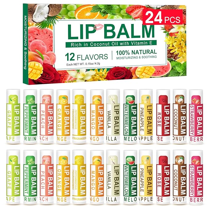 DMSKY 24 Pack Lip Balm, Natural