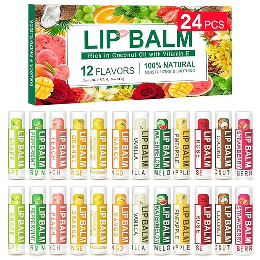 DMSKY 24 Pack Lip Balm, Natural