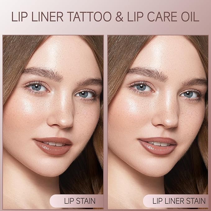 KISSIO Lip Stain Set,Peel Off Lip Liner Stain and Lip Care Oil,Transfer Proof,Long Lasting and Waterproof Lip Tint,Matte Finish,Lip Combo,05 Light brown