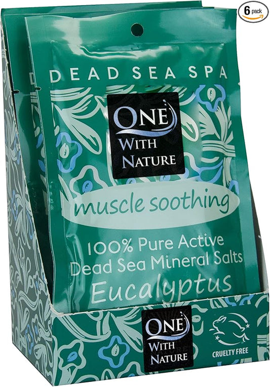 Muscle Soothing, 100% Pure Active Dead Sea Mineral Salts, Eucalyptus, for Eczema, Psoriasis and All Skin Types, Natural, Therapeutic, 2.5 Oz (Pack of 6)…