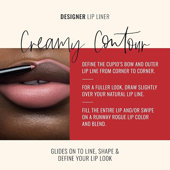 Runway Rogue Designer Liner Lip Pencil, Matte Cool Berry-Rose Lip Liner Pencil and Lip Liner Sharpener, ‘Camera Ready’