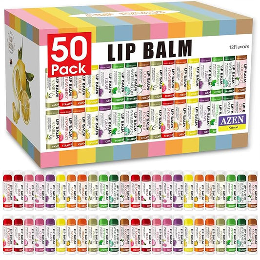 AZEN 50 Pack Lip Balm, Natural