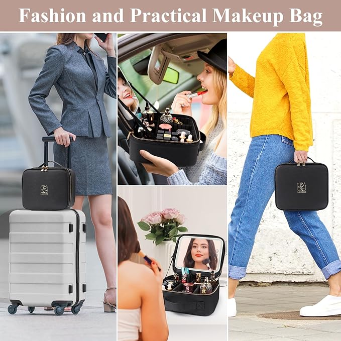 Travel makeup bag with led