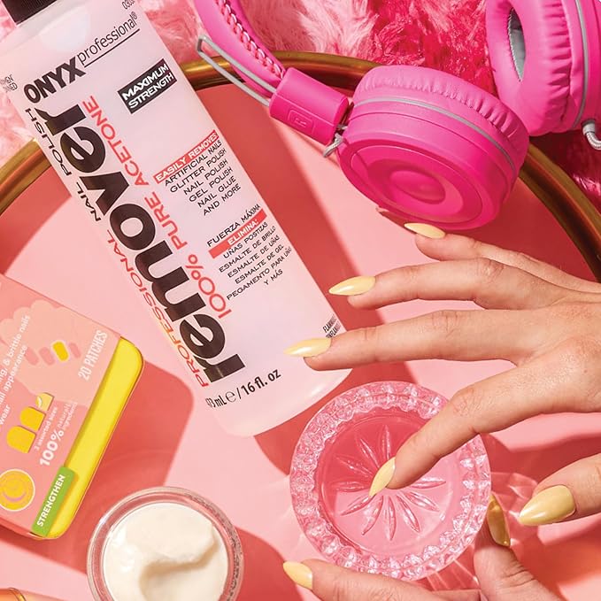 Onyx Professional 100% Pure Acetone Nail Polish Remover Kit with 7 inch Nail File, 16 fl oz - Made in USA, Maximum-Strength Nail Polish Remover for Gel, Artificial & Glitter Nail Polish