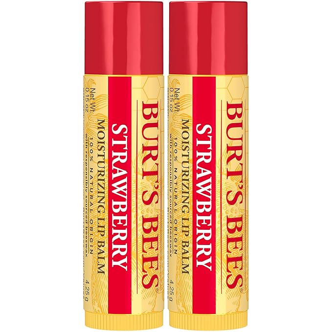 Burt's Bees Lip Balm - Strawberry, Lip Moisturizer With Responsibly Sourced Beeswax, Tint-Free, Natural Origin Conditioning Treatment, 2 Tubes, 0.15 oz.