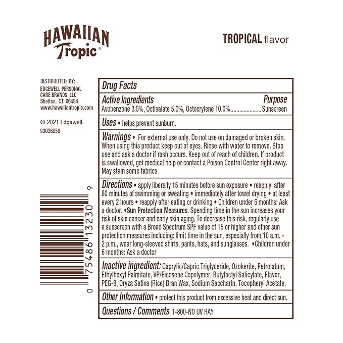 Hawaiian Tropic Tropical Lip Balm SPF 30 | SPF Lip Balm, Beach Essentials, Travel Sunscreen for Lips, Beach Necessities, Summer Essentials, Sunblock for Lips, Sun Protection, 0.14oz (Pack of 10)