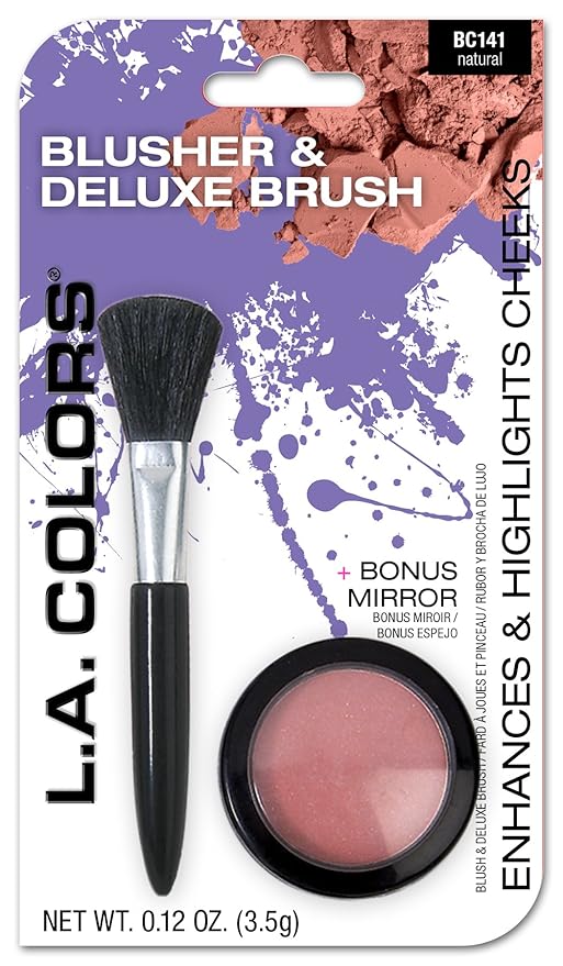 L.A. Colors Blusher and Deluxe Brush, Natural, 0.075
