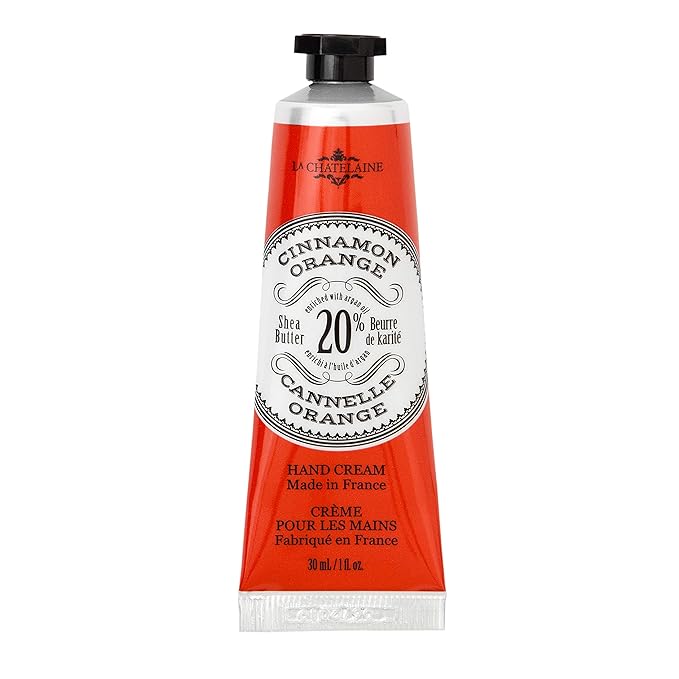 La Chatelaine 20% Shea Butter Hand Cream, Organic Argan Oil, Vitamin E, Moisturizing, Nourishing, Natural, Extra-Rich Lotion, Made in France, 1 oz / 30ml (Cinnamon Orange)