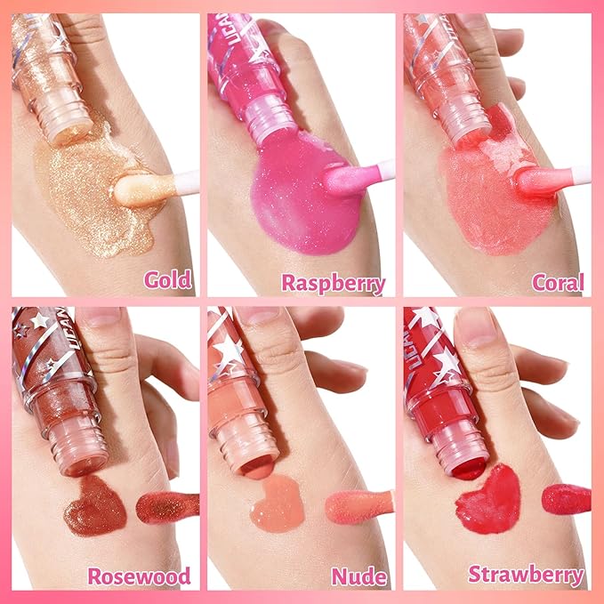 UCANBE 3 Reflective Color Lip Glow Oil - Instense High-moisture Lip Oil (Pink/Crystal/Mermaid), Luxurious Non-Sticky Mositurizing Lip Top Gloss for All-Day Wear and Comfort