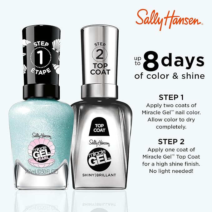 Sally Hansen Miracle Gel™, Pearls Seas the Day, Long Lasting, Gel-Like Formula, No UV Lamp Needed, Blue Nail Polish