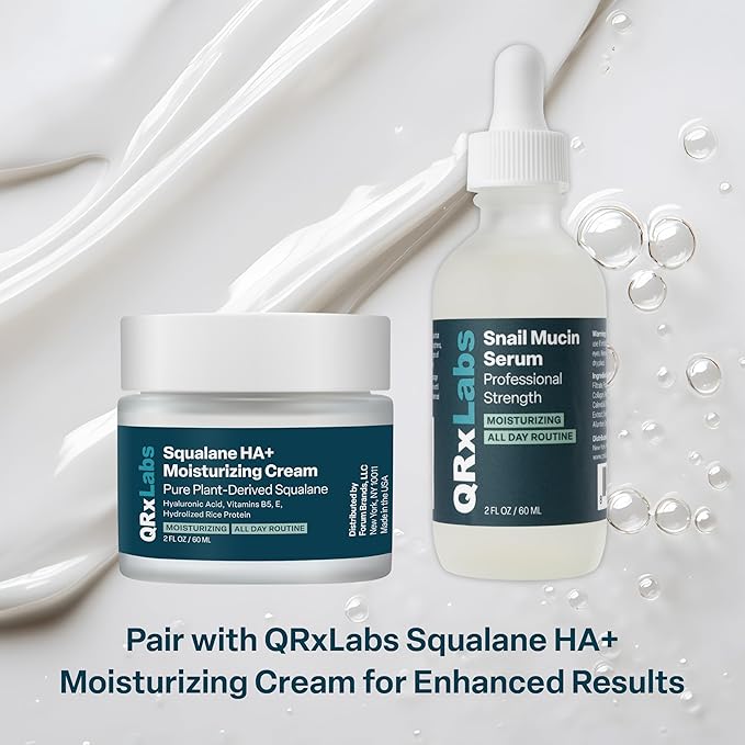 QRxLabs Snail Mucin Serum – Hydrates, Plumps & Brightens – With Collagen for Firm, Radiant Skin – Gently Exfoliates for a Smooth Glow – 2 oz