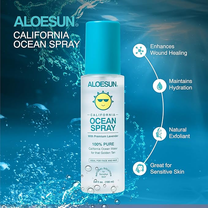 Ocean Spray | Pure California Sea Salt Water Face Mist Infused with Organic Lavender Essential Oil for Tanning | Hair and Scalp Exfoliating Solution | Acne Treatment | Travel Size 3.4 Fl Oz