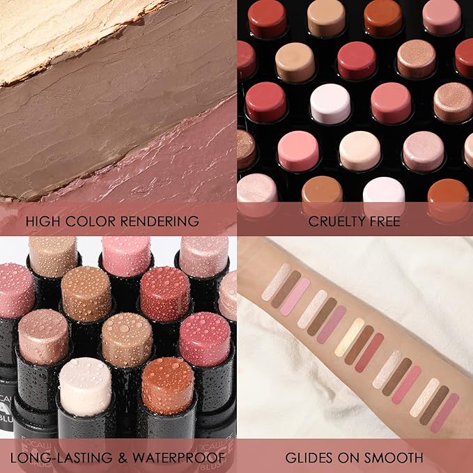 FOCALLURE 3 Pcs Cream Contour Sticks,Shades with Highlighter Finishing Makeup,DEEP