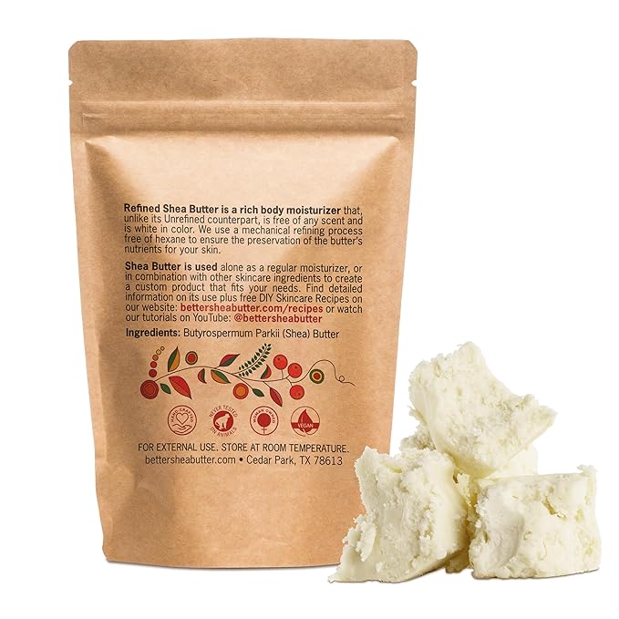 Refined Shea Butter Unscented - 100% Pure African Shea Butter for Hair & Dry Skin - Use for Soap Base, Face & Body Moisturizer, for DIY Whipped Body Butter & Lip Balm 1 LB Bar