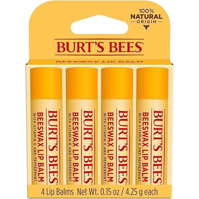 Burt's Bees Lip Balm - Original Beeswax, Lip Moisturizer With Responsibly Sourced Beeswax, Tint-Free, Natural Origin Conditioning Treatment, 4 Tubes, 0.15 oz.