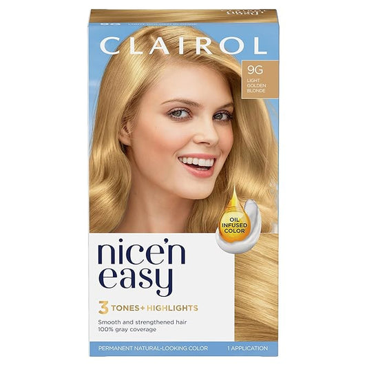 Clairol Nice'n Easy Permanent Hair Dye, 9G Light Golden Blonde Hair Color, Pack of 1