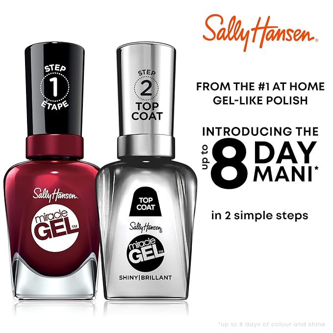Sally Hansen Miracle Gel™, Shiny Top Coat, Long Lasting, Gel-Like Formula, No UV Lamp Needed, Clear Nail Polish