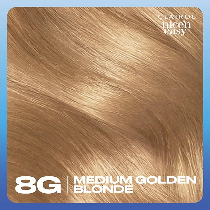 Clairol Nice'n Easy Permanent Hair Dye, 8G Medium Golden Blonde Hair Color, Pack of 1