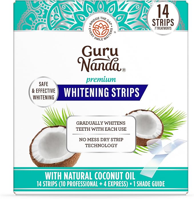 GuruNanda Teeth Whitening Strips - 7-Day Treatment with Non-Slip, Dry Strip Technology - Whitening Designed with Care for a Brighter Smile