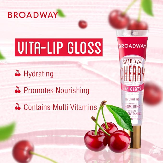 Ruby Kisses Broadway Vita-Lip Clear Lip Gloss (7 Pack) Ultra-Hydrating & Soothing Formula with Vitamins, High-Shine Non-Sticky Finish Lip Balm with Honey, Argan Oil, Shea, Mango Butter, Cherry, Peach