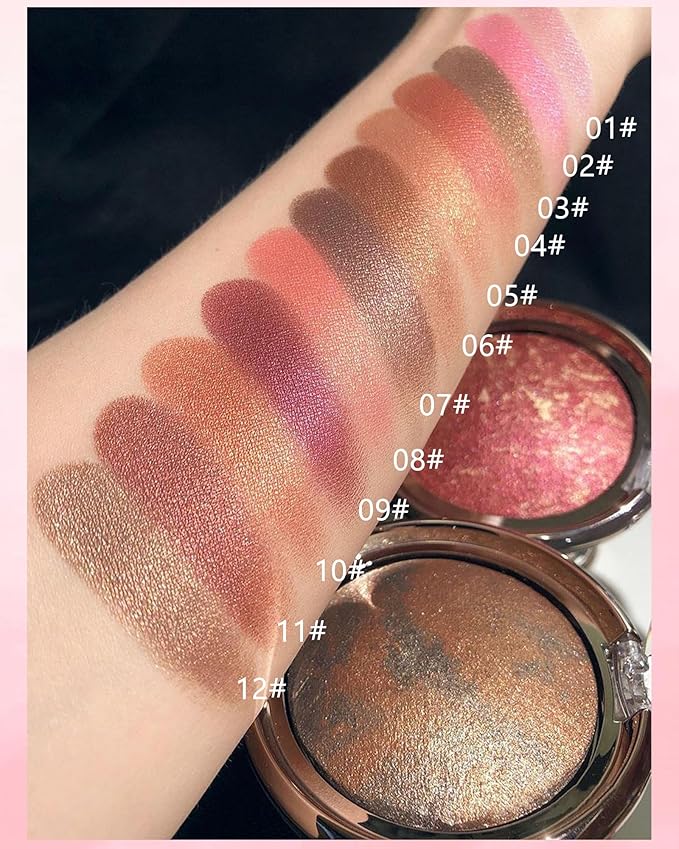 Baked Blush, Lighting Glow Marbleized Blush Powder Palette, Cruelty-Free Powder Blusher, Eyeshadow & Highlight for a Lightweight Shimmery Satin Face Makeup, Gift for Women (0.49Ounce)-01#Peachy