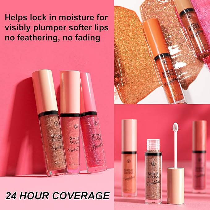 Lip Gloss Women Girls Plumping Lip Gloss Glitter Tinted Lip gloss Oil Plumper Hydrating Long Lasting Moisturizing Non Sticky Makeup lip gloss (07#)