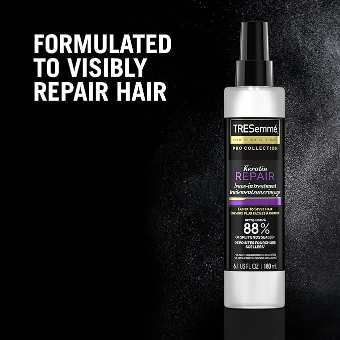 TRESemmé Hair Care Pro Collection Keratin Repair Leave in Conditioner Treatment, Visibly Seals Split Ends, Tames Flyaways for Healthy Looking Hair, 2 Pack - 6.1 Fl Oz Ea