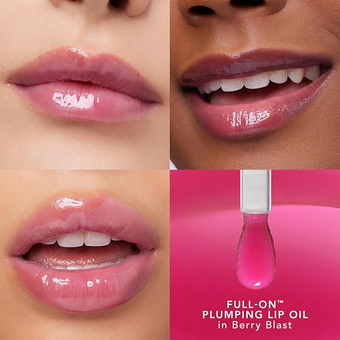 Buxom Full On Glossy Lip Oil in Berry Blast Power Line Plumping Lip Liner in Powerful Plum
