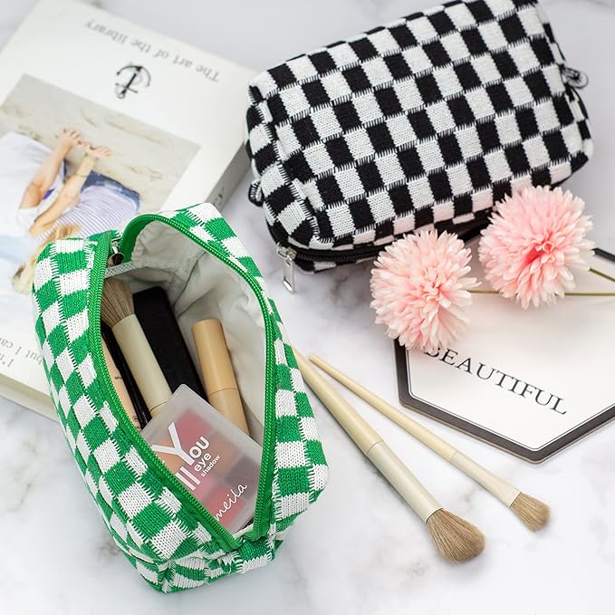 Pazimiik checkered makeup bag for