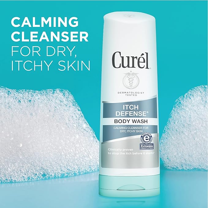 Curel Itch Defense Calming Daily Cleanser, Body Wash, Soap-free Formula, for Dry, Itchy Skin, with Hydrating Jojoba and Olive Oil, 10 Oz, Pack of 3