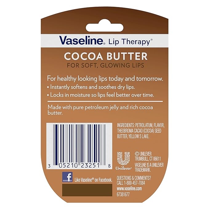 Vaseline Lip Therapy Cocoa Butter 6-Pack – Mini Lip Balms for Soft, Glowing Lips, 0.25 Oz Ea