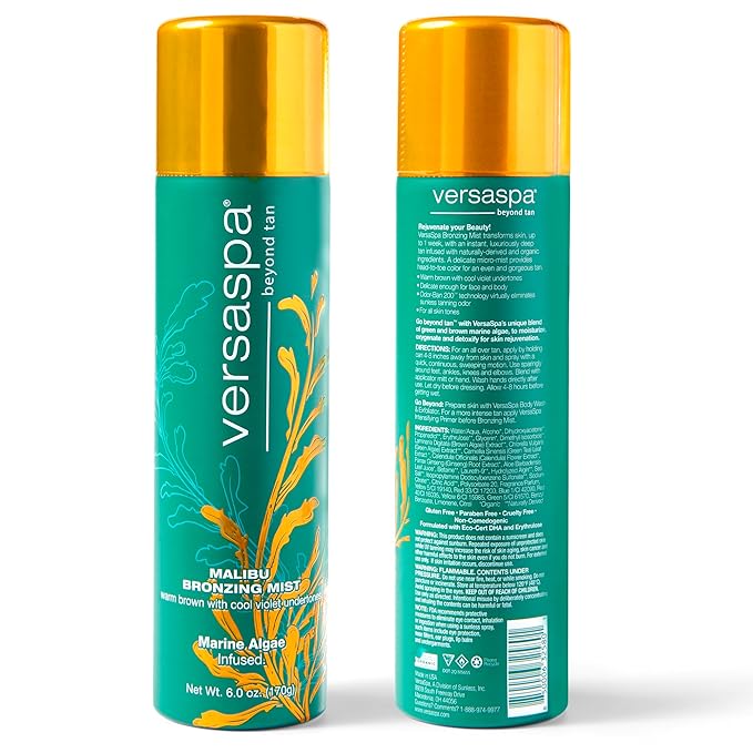 MALIBU Bronzing Mist Sunless Self Tanner with Warm Brown and Cool Violet Undertones for Body and Face, 6 Ounces