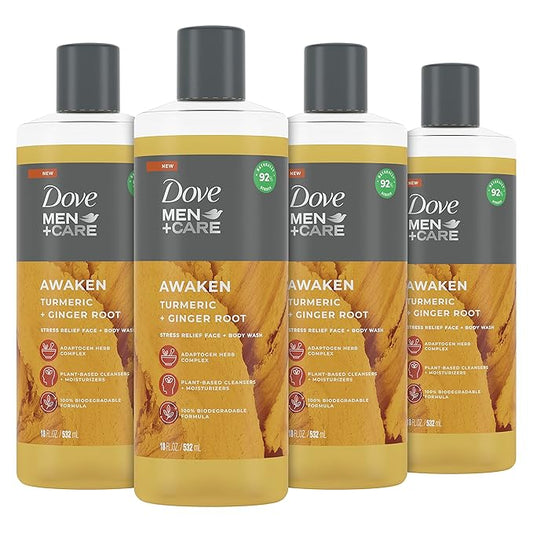 DOVE MEN + CARE Face + Body Wash For Men Awaken Turmeric + Ginger Root 18 oz 4 Count