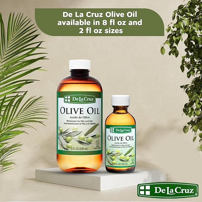 De La Cruz Pure Olive Oil - Natural Expeller Pressed Olive Oil for Hair and Skin - Lightweight Body Oil for Dry Skin 8 Fl Oz