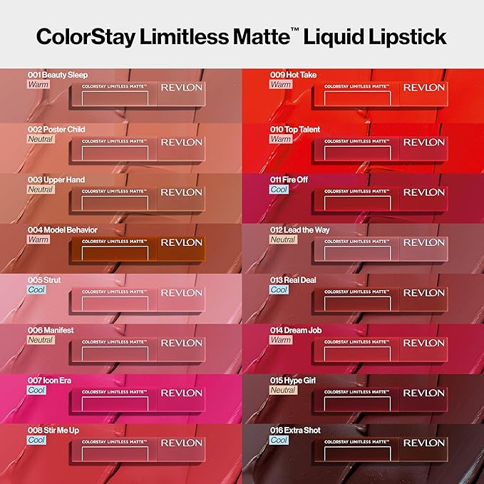 Revlon ColorStay Limitless Matte Liquid Lipstick, Vegan Formula, No-Budge, Longwear Lip Color, Long Lasting, Lightweight/Comfortable, Waterproof, 011 Fire Off, 0.17 fl oz