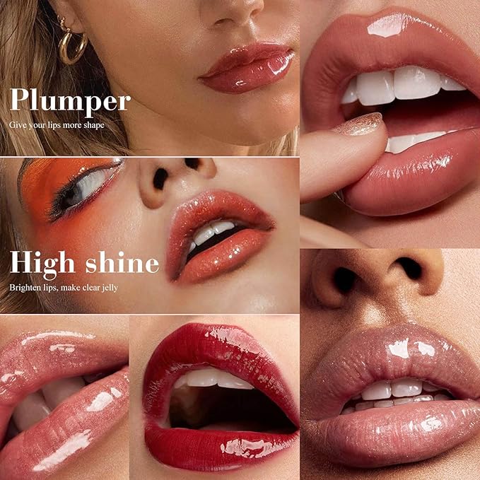 Lip Plumper Gloss Glitter Tinted Plumping Lip Gloss For Women Hydrating Long Lasting Shimmer Moisturizing Glossy Non Sticky Lip Gloss (02#)