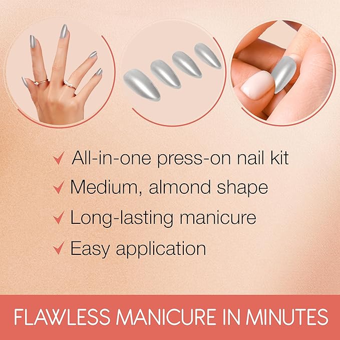 Ardell Nail Addict Naked Seductress, Press On Nails, Medium Almond Shape, Nail Kit, 1-Pack