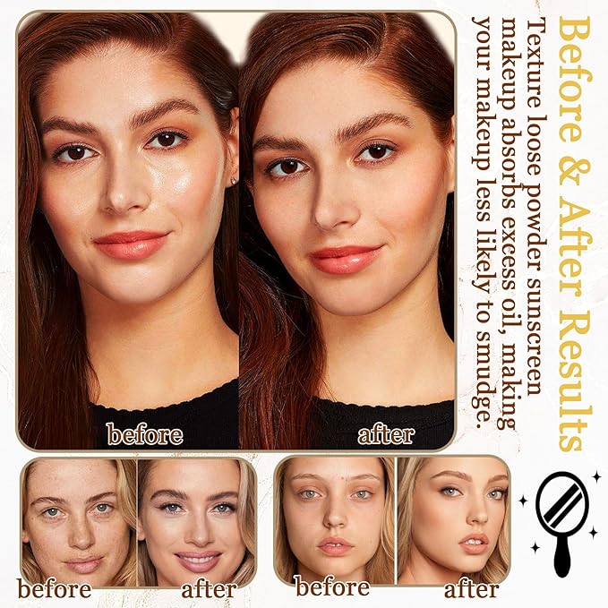 Lightweight Setting Powder,Waterproof Oil Control Translucent Face Powder,Smooth Puff（Natural Color）