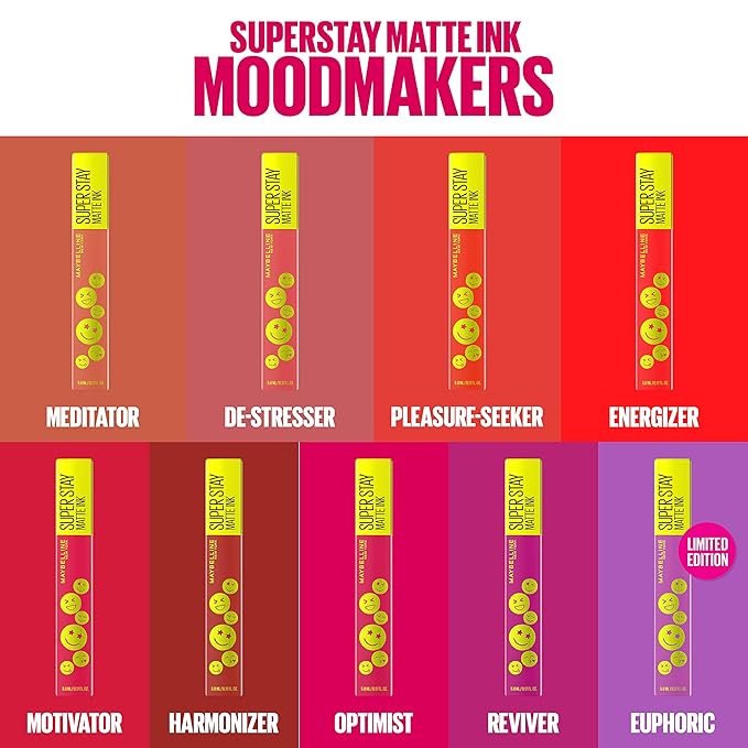 Maybelline Super Stay Matte Ink Liquid Lip Color, Moodmakers Lipstick Collection, Long Lasting, Transfer Proof Lip Makeup, Pleasure Seeker, Red, 1 Count