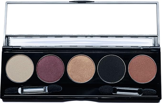 Cleopatra Shimmer White, Purple Burgundy, Gold Bronze, Black and Copper Penny Vegan Eyeshadow Palette; Talc, Paraben & Cruelty Free