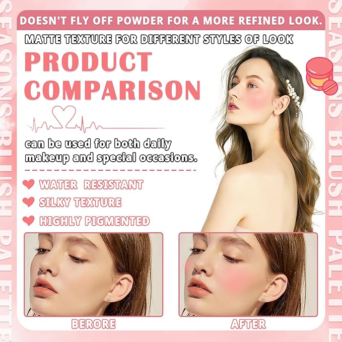 Matte Contour Blush Stick for Cheeks and Face - Buildable Shimmer Facial Blusher Shades - Blendable Cosmetic Makeup 03