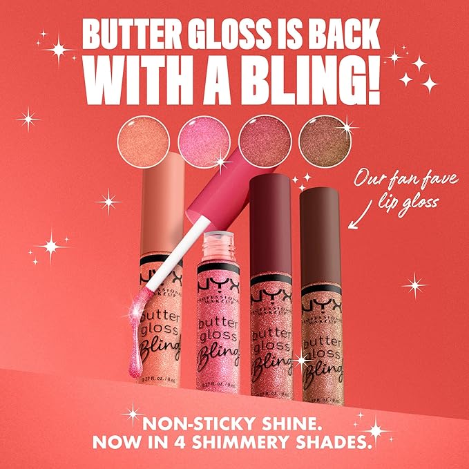 NYX PROFESSIONAL MAKEUP Butter Gloss Bling Lip Gloss, Non Sticky and Shiny Vegan Lip Makeup - Dripped Out