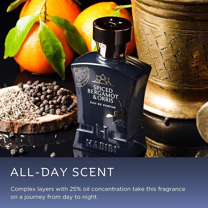 H HABIBI Spiced Bergamot & Orris Arabian Cologne For Men, Eau De Parfum (2.5 Oz) Long Lasting Perfume For Men Blended With Sweet & Spicy Notes of Sage & Oud