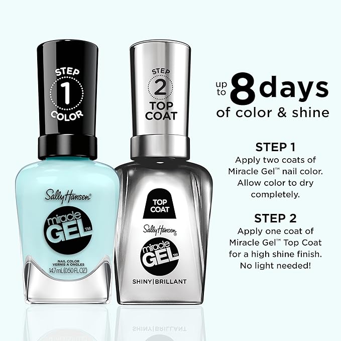 Sally Hansen Miracle Gel™, Grand Cyan, Long Lasting, Gel-Like Formula, No UV Lamp Needed, Blue Nail Polish