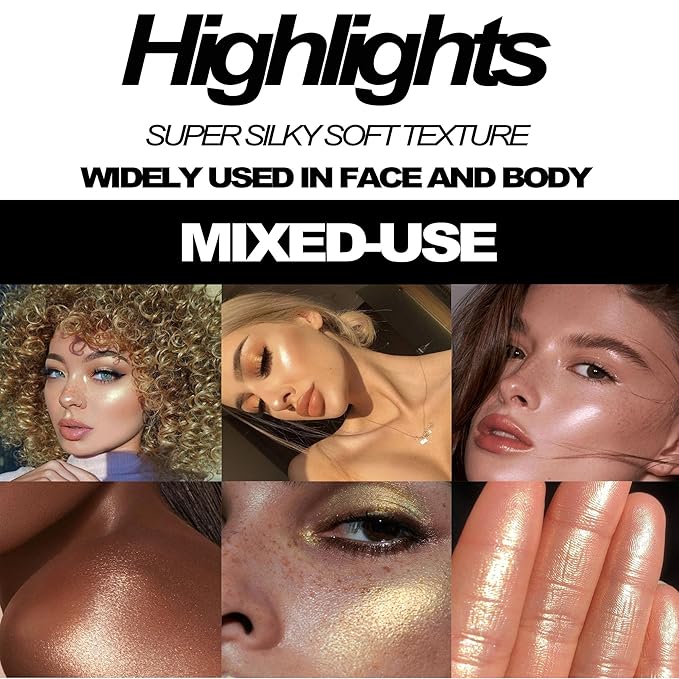 Face Highlighter Makeup Palette, Glossy Glitter Highlight Brightening Face